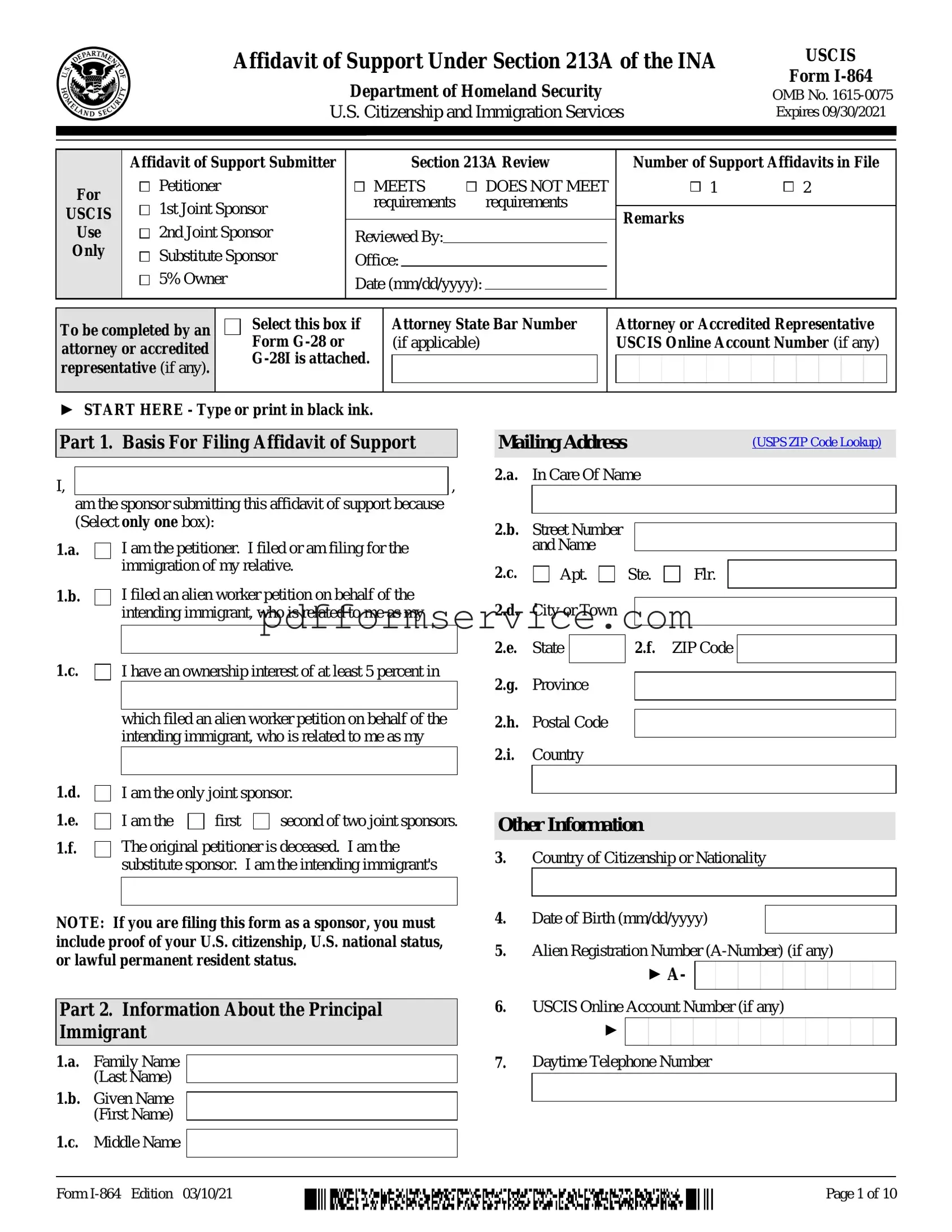 Free USCIS I-864 PDF Form