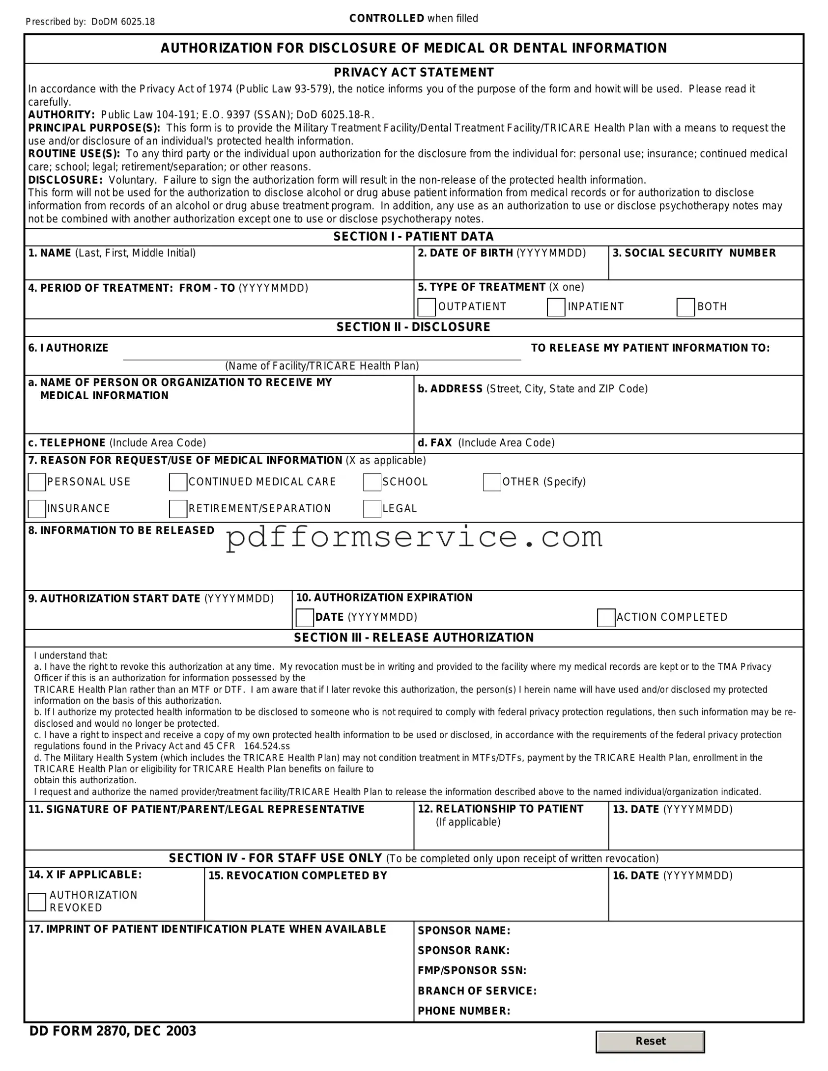Free DD 2870 PDF Form