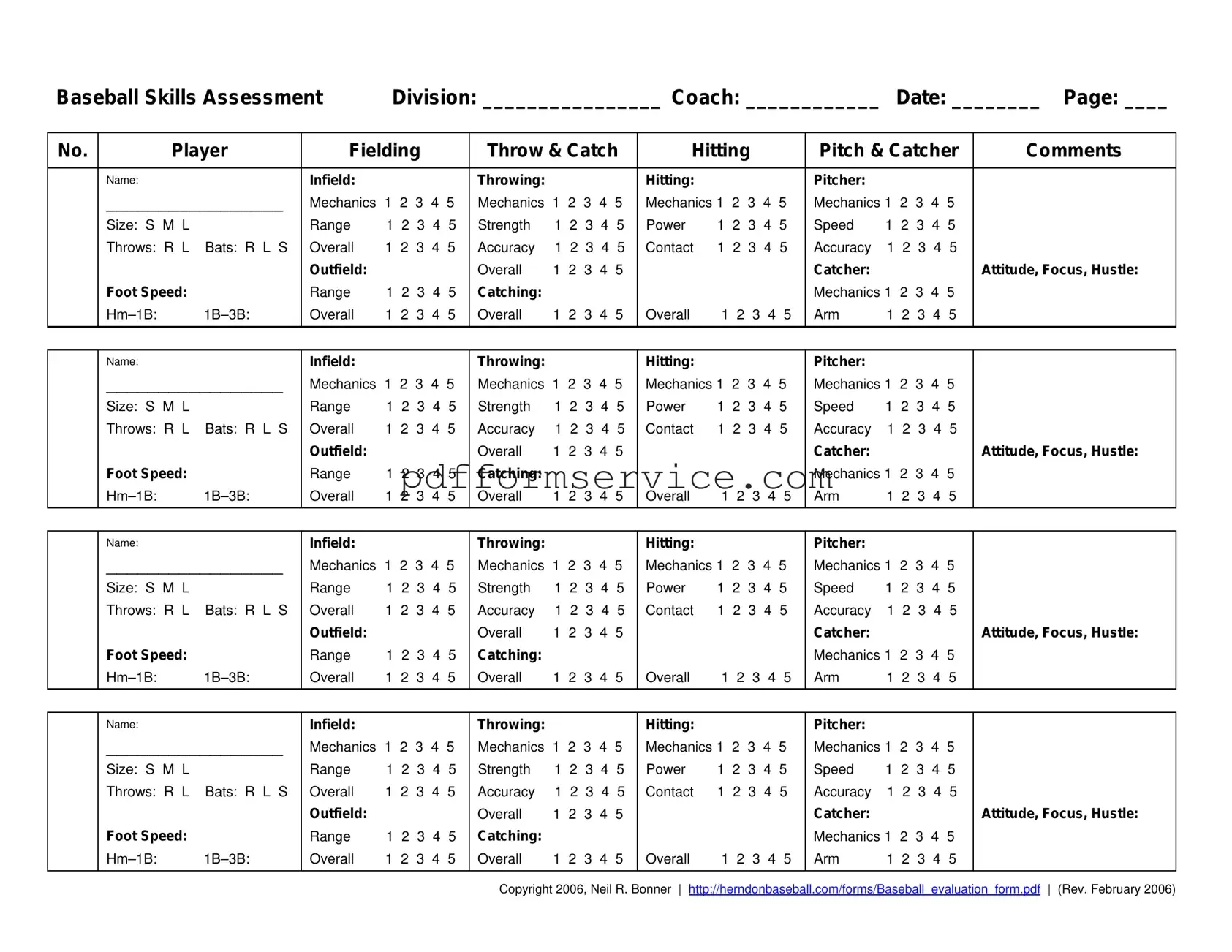 Free Baseball Assessment PDF Form