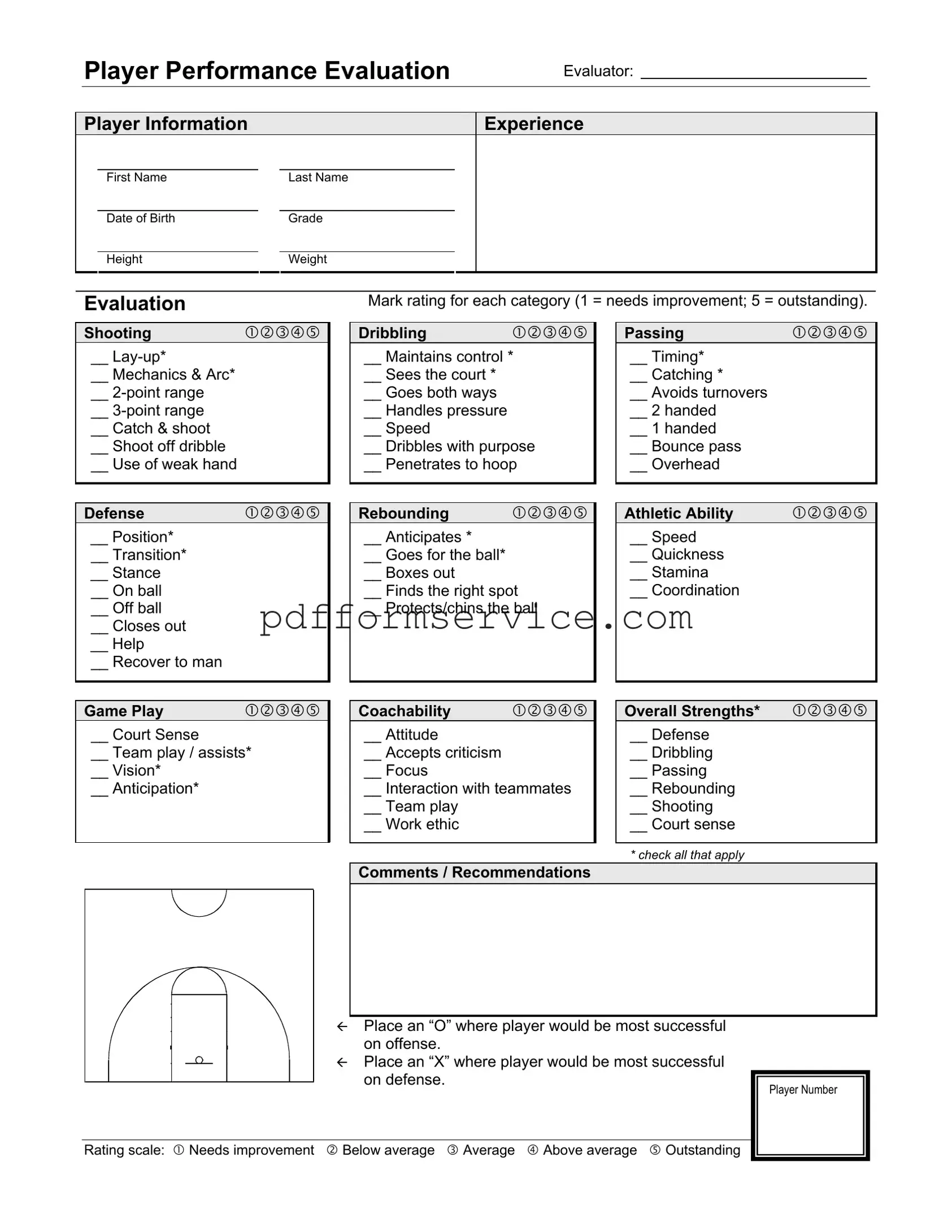 Free Basketball Evaluation PDF Form