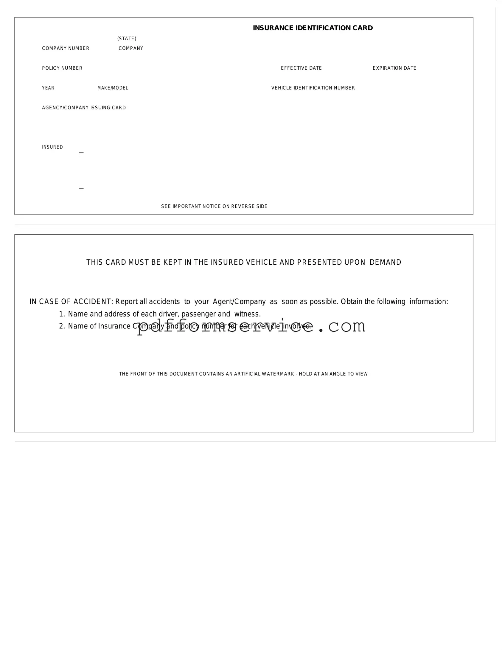 Free Auto Insurance Card PDF Form