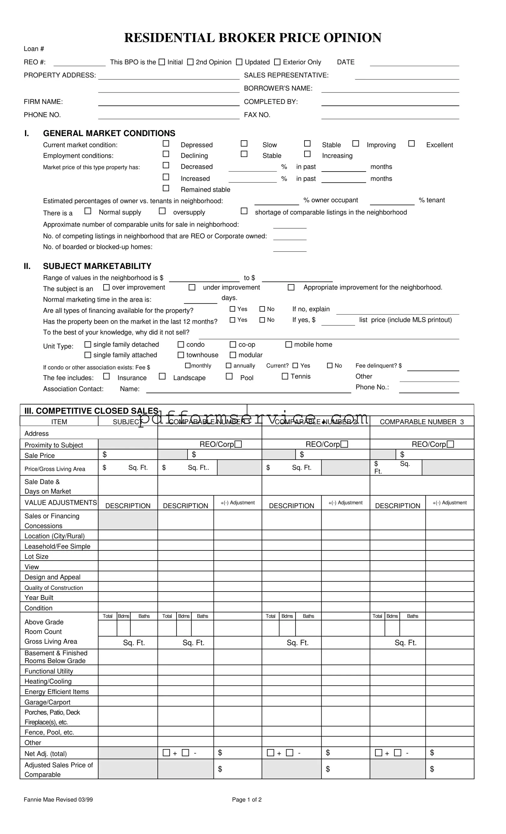 Free Broker Price Opinion PDF Form