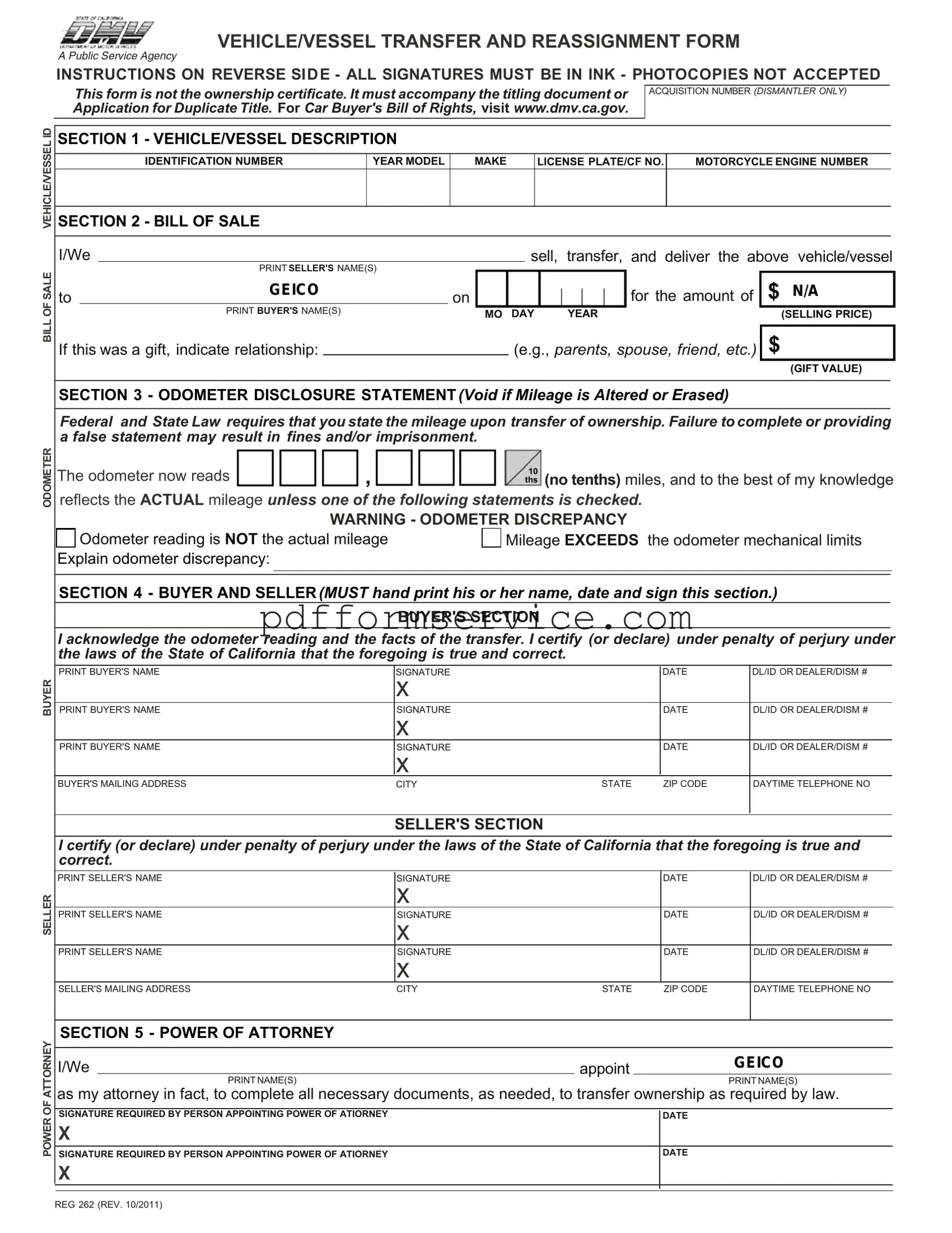 Free California Fotm Reg 262 PDF Form