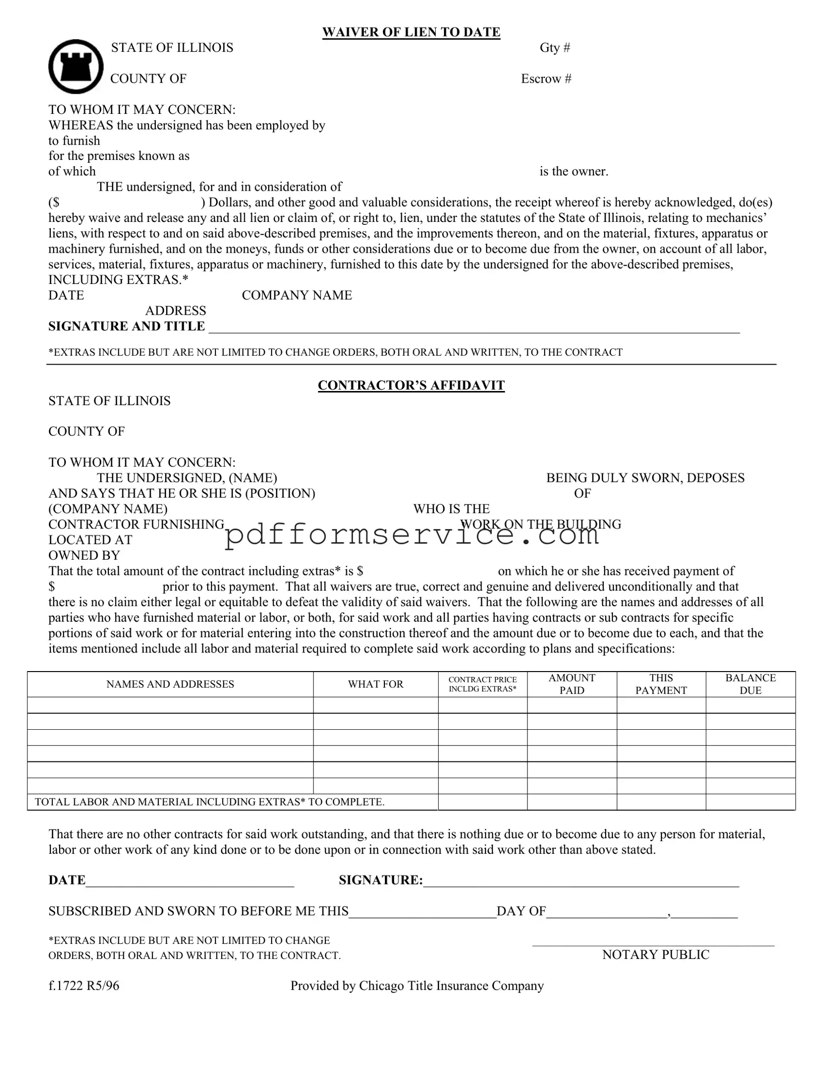 Free Chicago Title Waiver Format PDF Form