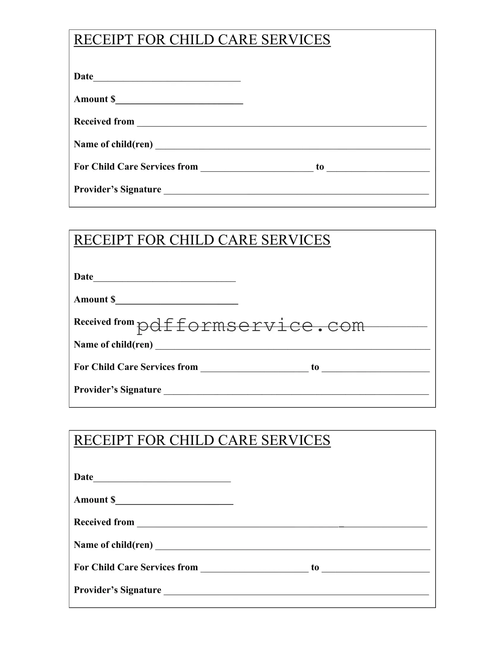 Free Childcare Receipt PDF Form