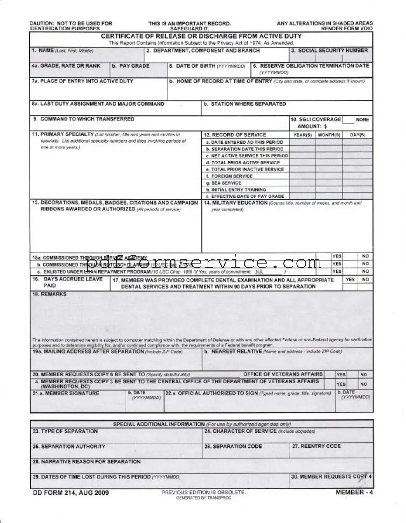 Free Dd 214 PDF Form