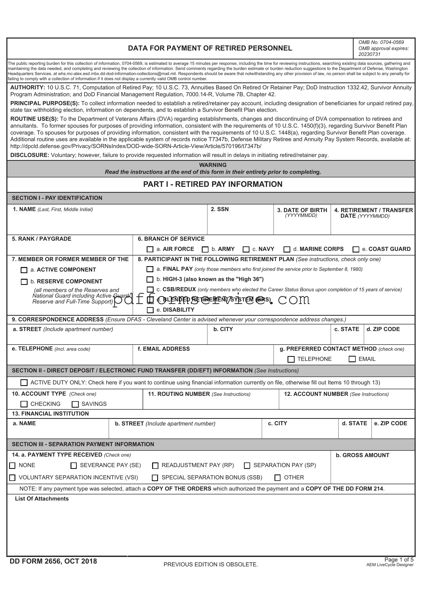 Free DD 2656 PDF Form