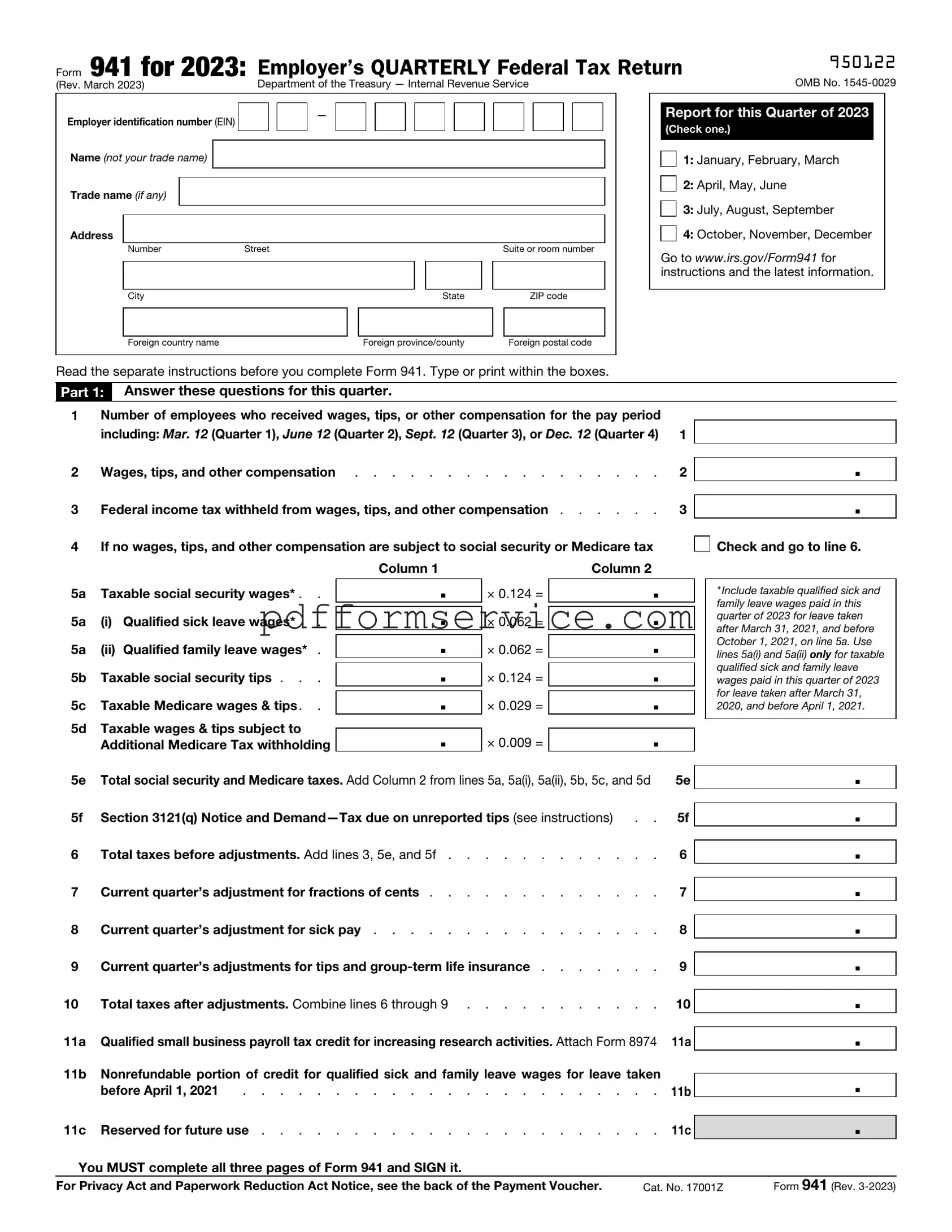 Free IRS 941 PDF Form