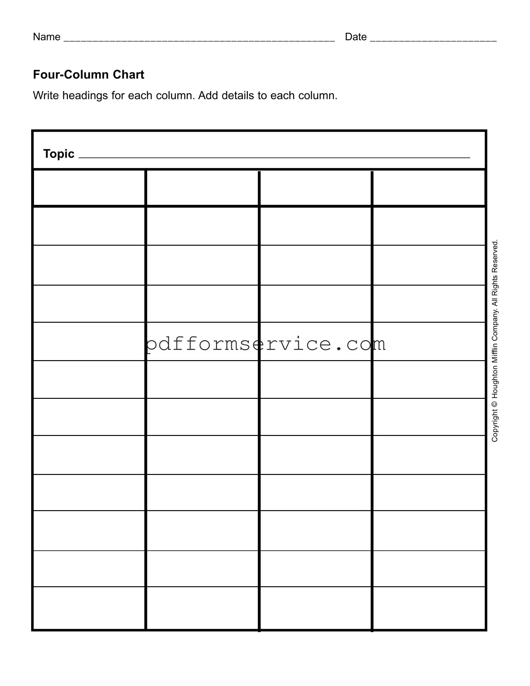 Free Four Column Chart PDF Form