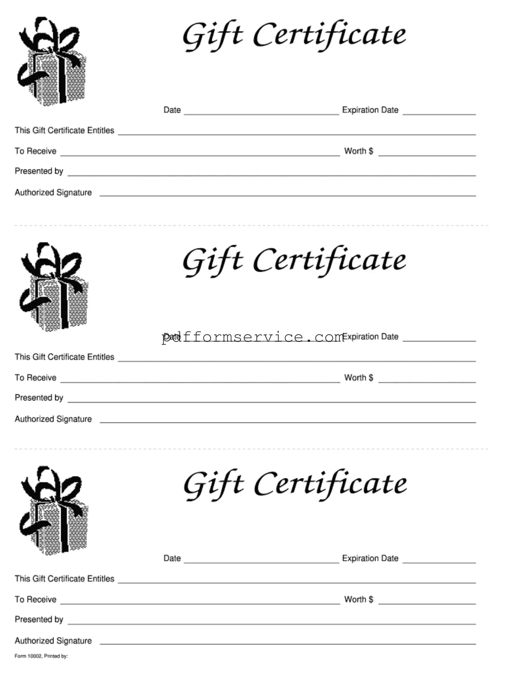 Free Gift Certificate PDF Form