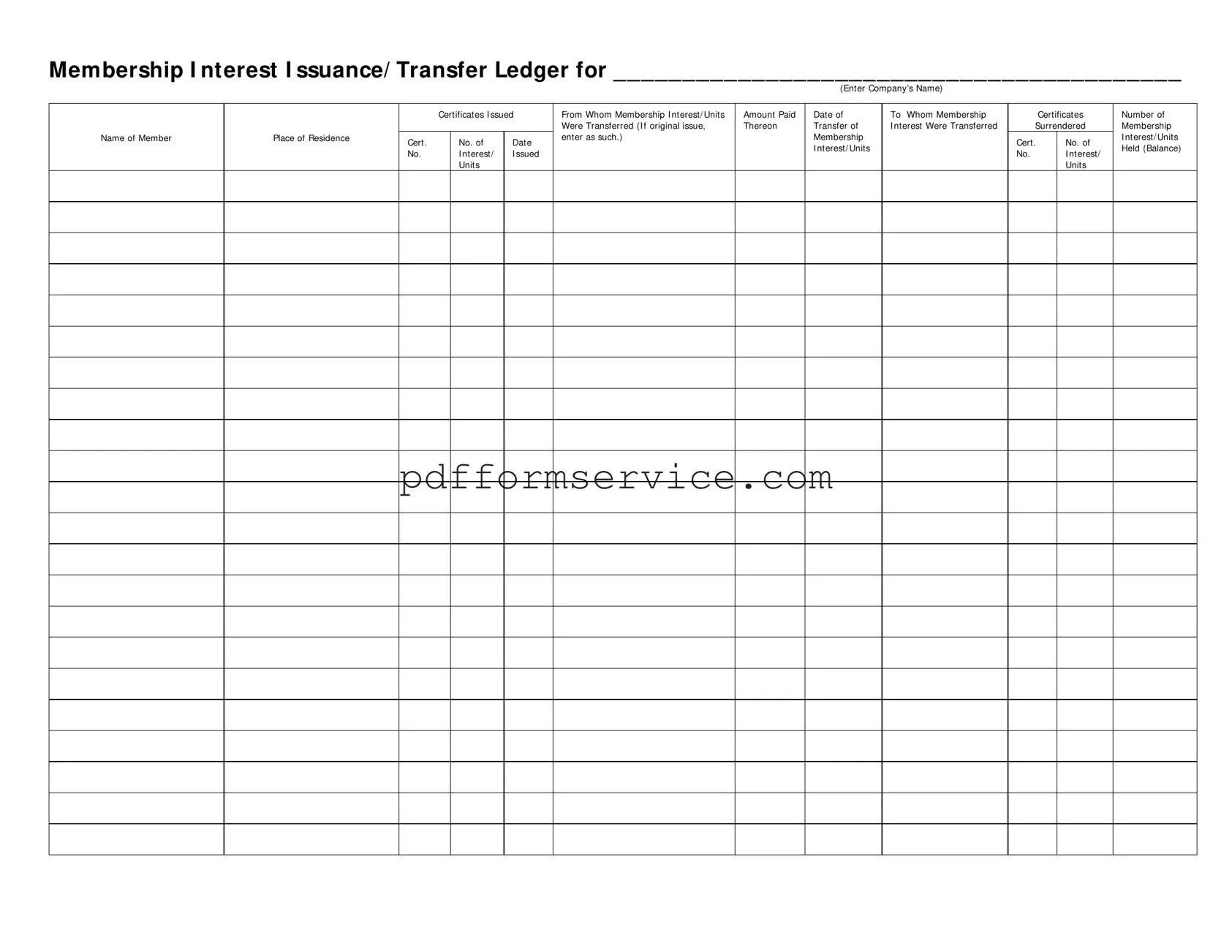 Free Membership Ledger PDF Form