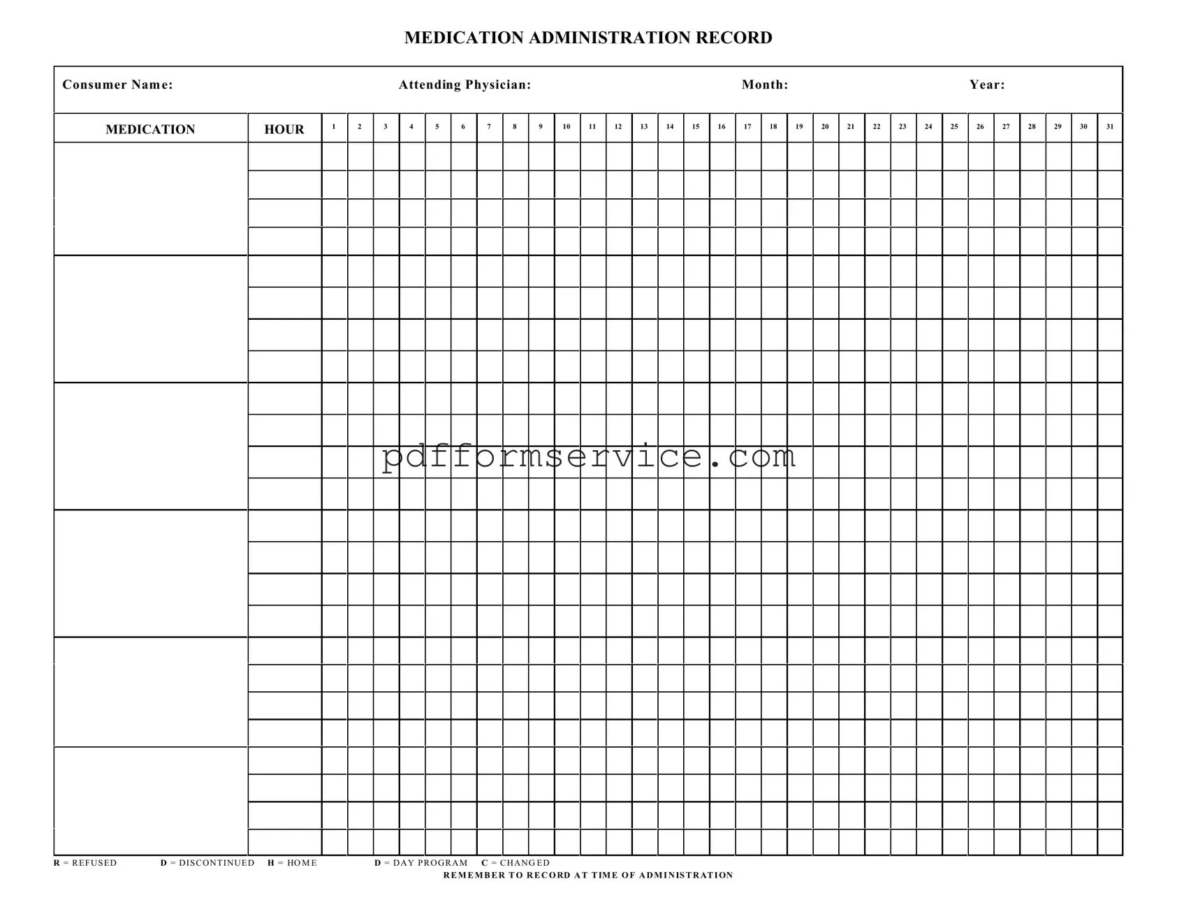 Free Medication Administration Record Sheet PDF Form