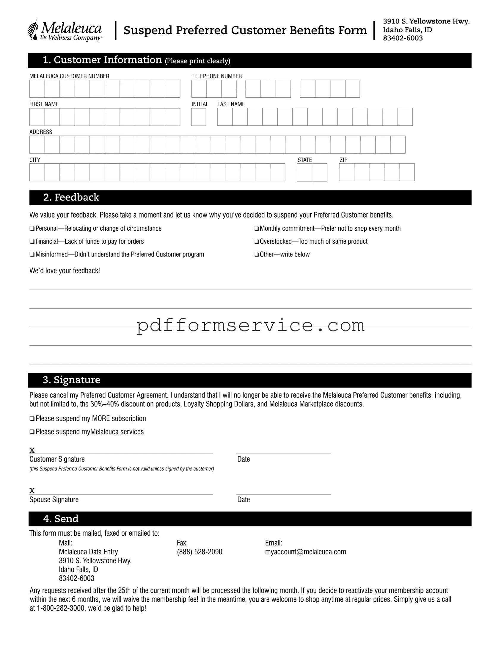 Free Melaleuca Cancellation PDF Form