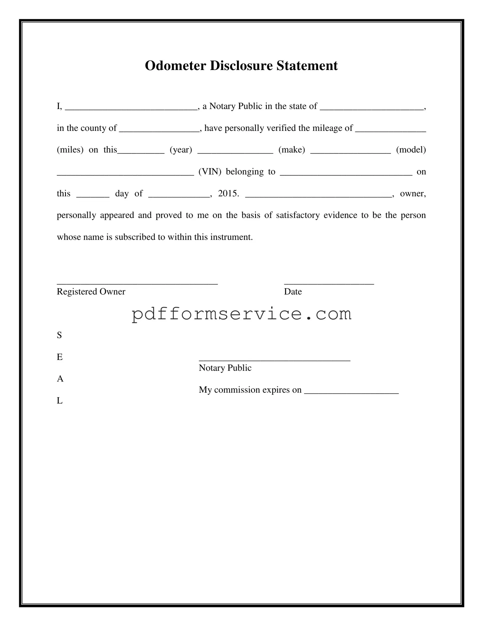 Free Notarized Odometer Statement PDF Form