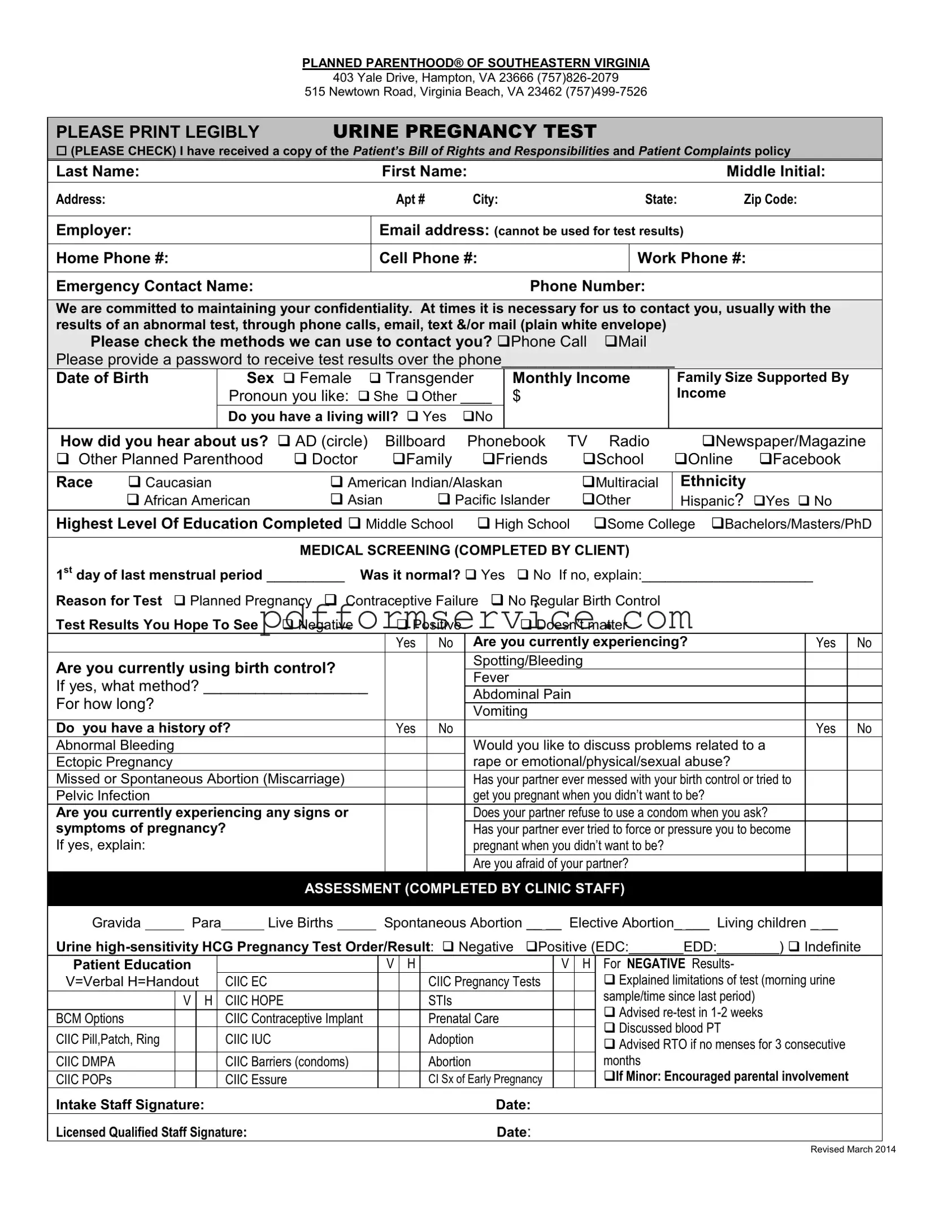 Free Planned Parenthood Proof PDF Form