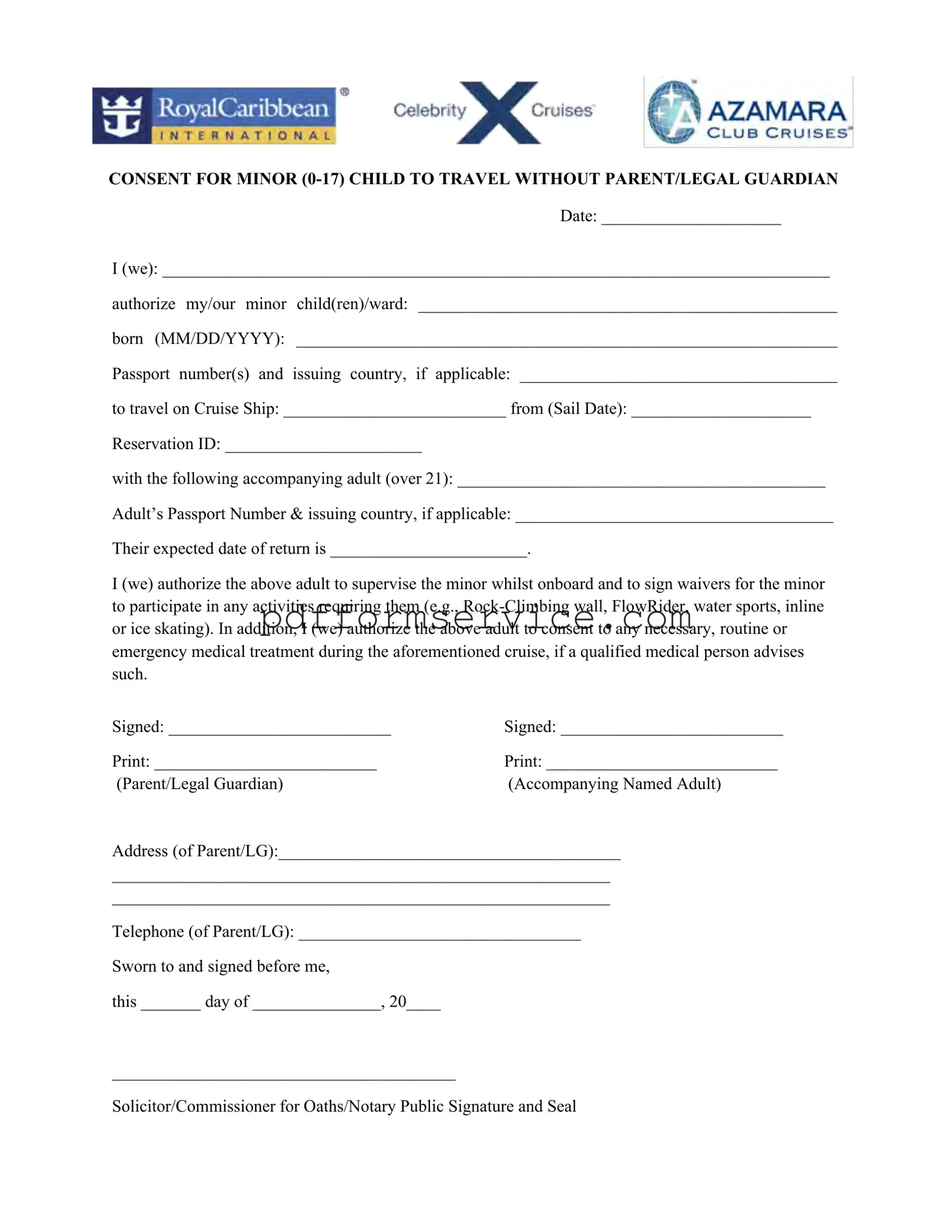Free Royal Caribbean Parental Consent PDF Form
