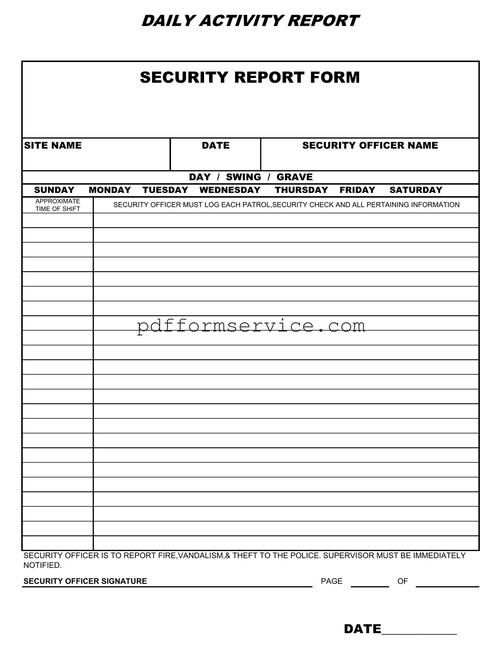 Free Security Guard Daily Report Sample PDF Form