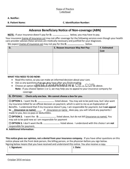 Free Advance Beneficiary Notice of Non-coverage PDF Form