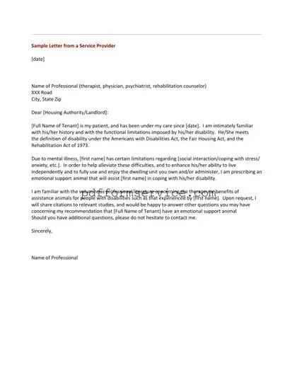 Free Emotional Support Animal Letter PDF Form