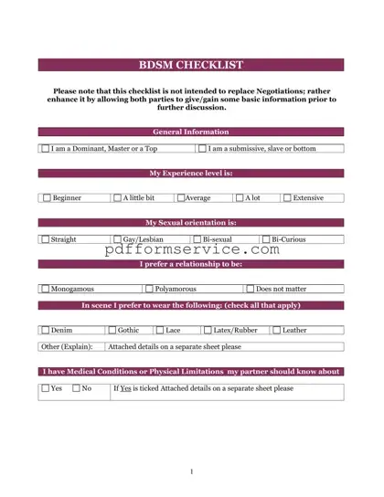 Free Bdsm Checklist PDF Form