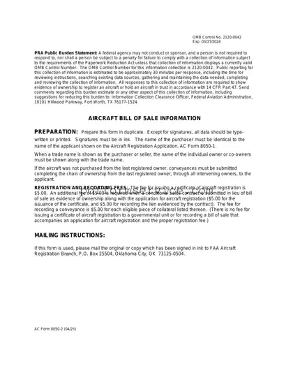 Free Aircraft Bill of Sale AC 8050-2 PDF Form