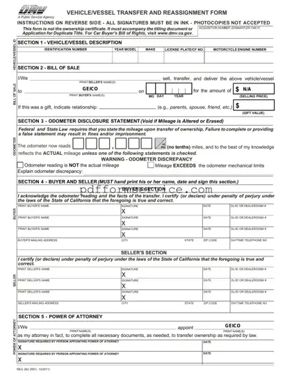 Free California Fotm Reg 262 PDF Form