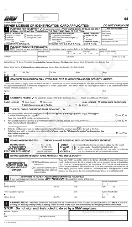 Free Ca Dmv Dl 44 PDF Form