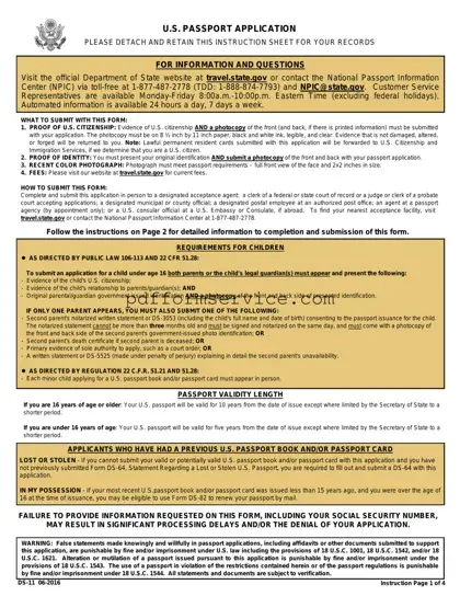 Free DS-11 U.S. Passport application PDF Form