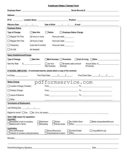 Free Employee Status Change PDF Form