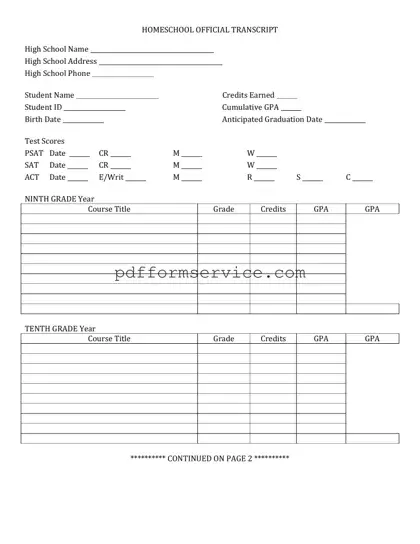 Free High School Transcript PDF Form