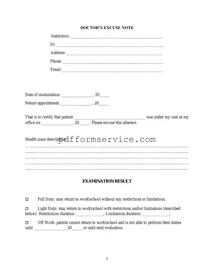 Free Doctors Excuse Note PDF Form