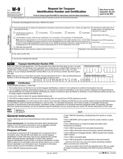 Free IRS W-9 PDF Form