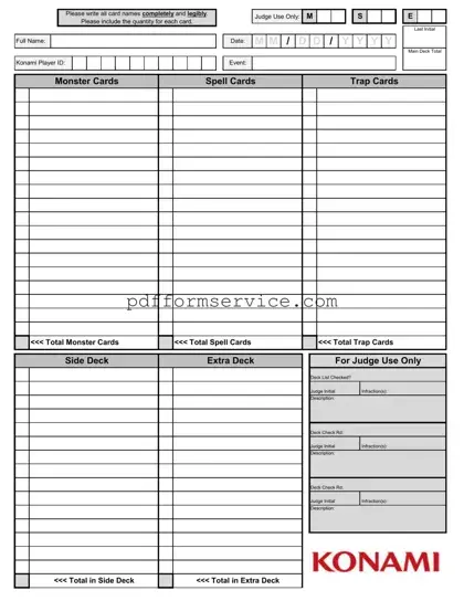 Free Konami Decklist PDF Form