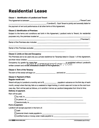 Free Lf310 Residential Lease PDF Form