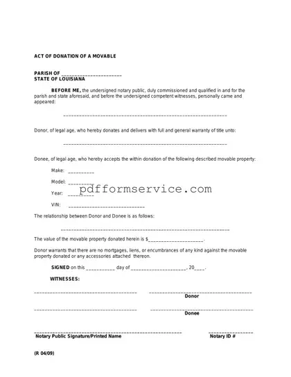 Free Louisiana act of donation PDF Form