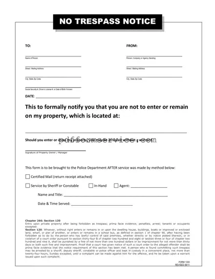 Free No Trespassing Letter PDF Form