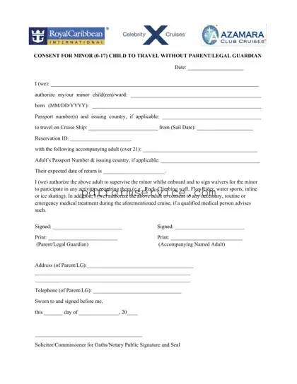 Free Royal Caribbean Parental Consent PDF Form