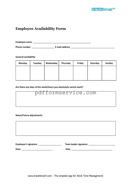 Free Employee Availability PDF Form