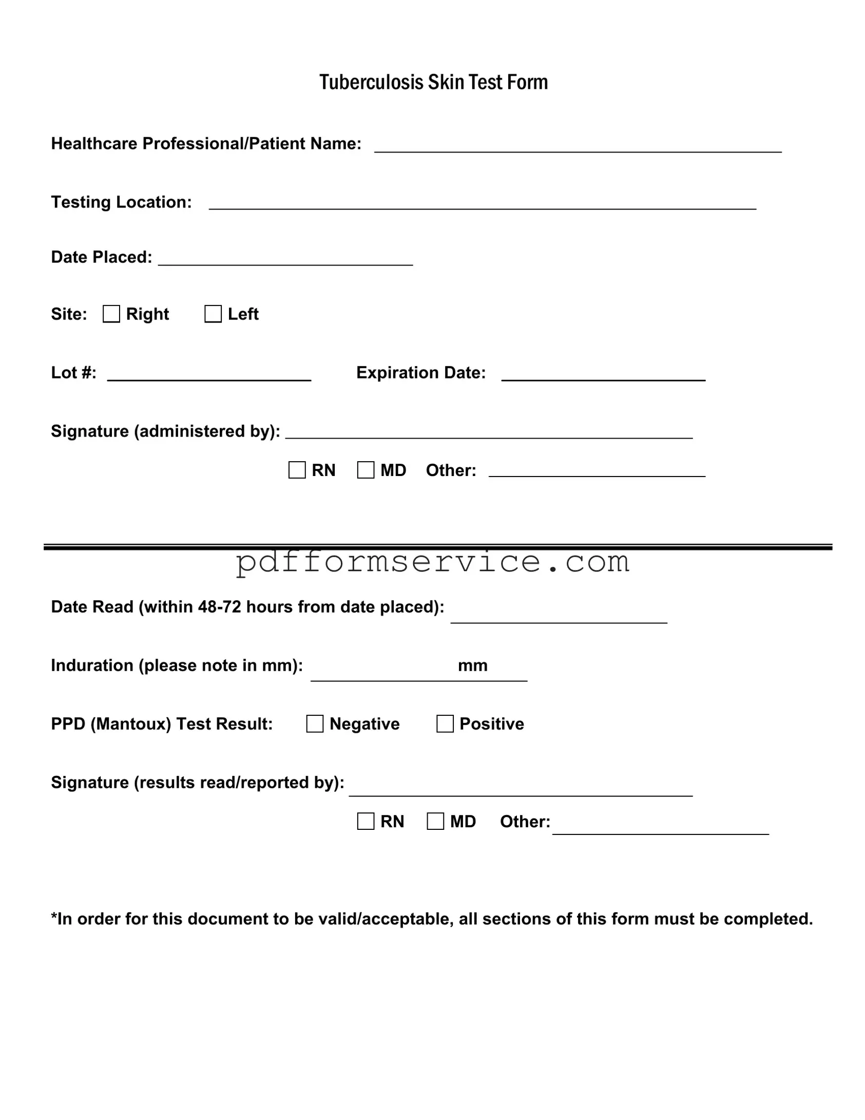 Free Tb Test PDF Form