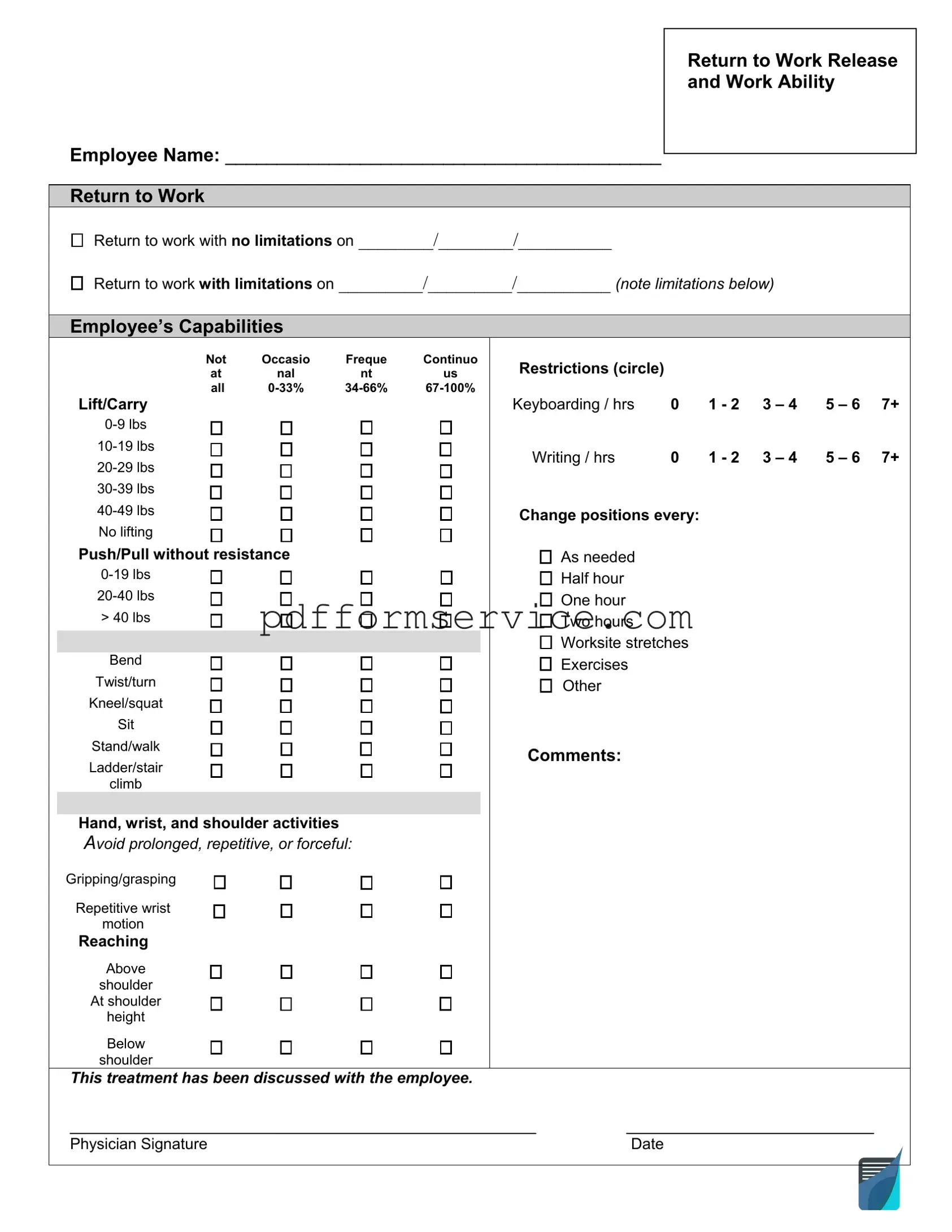 Free Work Release PDF Form